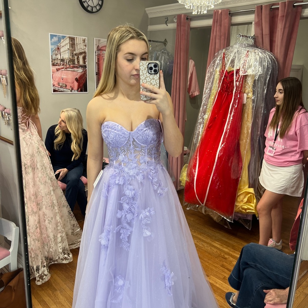 Ella Grace Lavender Strapless Prom Dress